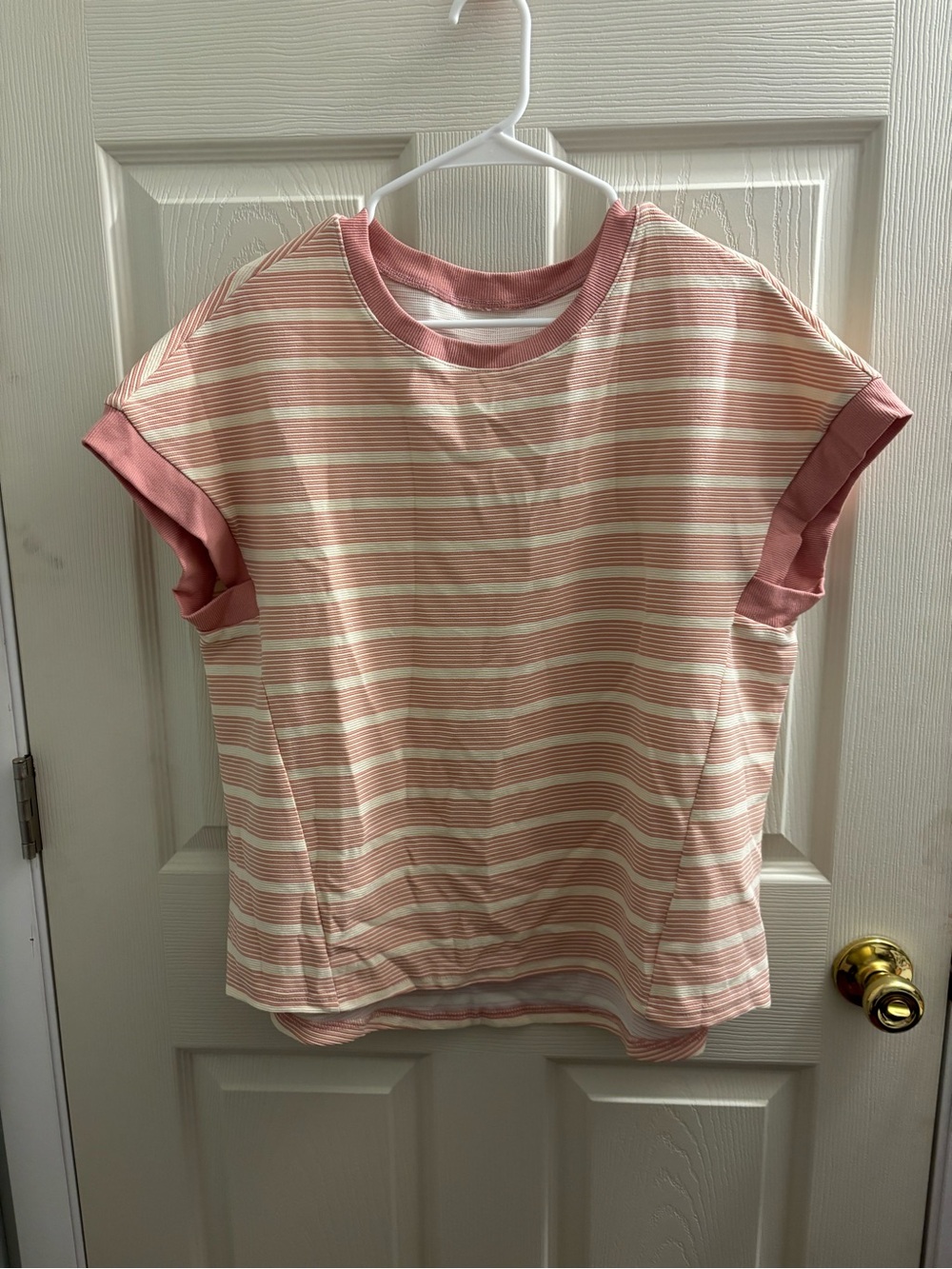Women’s  Pink Striped Tee with Rolled Sleeves M